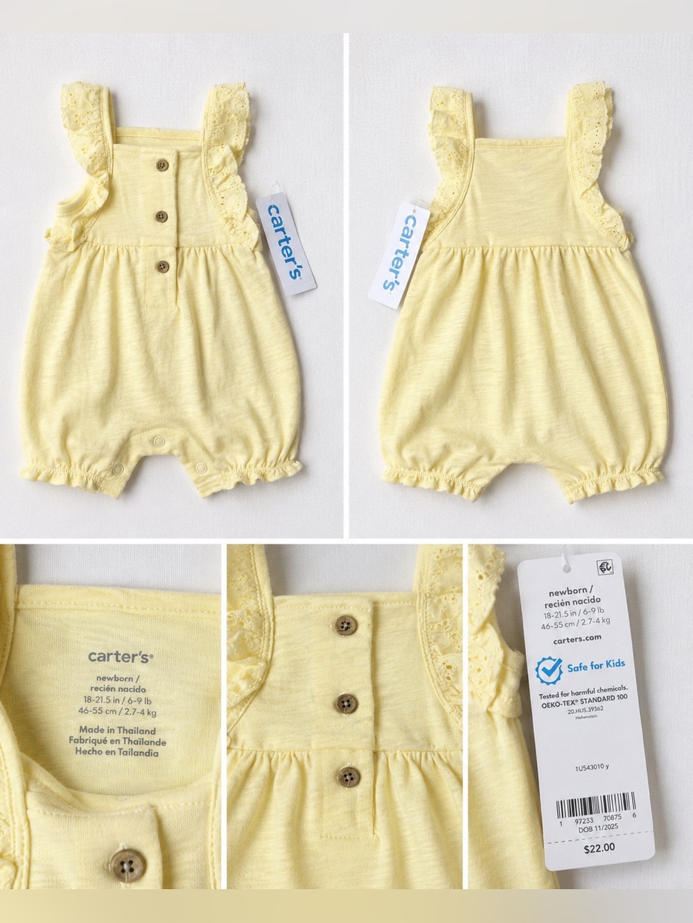 Carter's Light Yellow Eyelet Strap Romper
